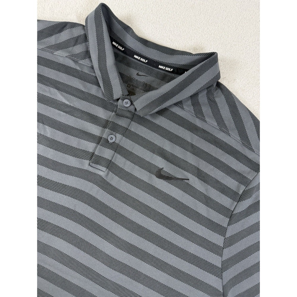Nike Golf Dri Fit Polo Shirt Men's XL Gray Striped‎ Performance Short Sleeve